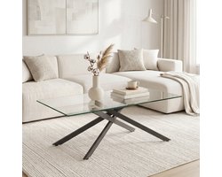 CHICFURN Salontafel - Gehard glas - Metalen frame - Zwart