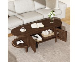 CHICFURN Salontafel - opbergruimte - ovale vorm - walnootkleur