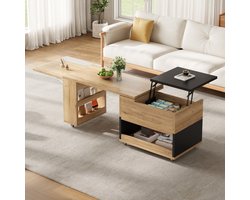 CHICFURN Salontafel - opklapbaar - uitschuifbaar - met wielen - naturel zwart