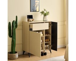 CHICFURN Schoenenkast - Opbergruimte - 2 deuren en 1 lade - Houtkleur