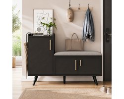 CHICFURN Schoenenkast - Opbergruimte - Met zitkussen - Staand - Zwart