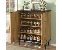 CHICFURN Schoenenkast - Verstelbare planken - 2 deuren - Natuurlijk en zwart