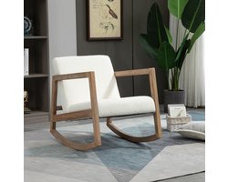CHICFURN Schommelstoel - Gepolsterd - Houten frame - Crèmewit