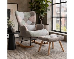 CHICFURN Schommelstoel - Hocker en lendenkussen - Hout - Multicolor