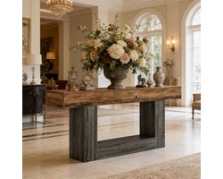 CHICFURN Sidetable - open opbergruimte - U-poot - grijs en rustiek bruin