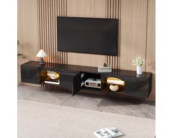 CHICFURN TV-meubel 200 cm - LED-verlichting met app-bediening - 4 deuren en 2 open vakken - woonkamer - spaanplaat - zwart