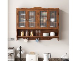 CHICFURN Vitrinekast - Wandmontage - 4 deuren - Hakenrek - Bruin