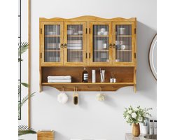 CHICFURN Wandkast - 4 deuren - wandmontage - open haakrek - naturel