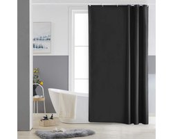 CHICFURN Zwart Douchegordijn 100 x 200 cm voor Badkamer, Appartement en Studentenwoning, Effen Polyester Gordijn met Witte Douchegordijnhaken, Waterafstotende Stof, Verstevigde Metalen Ringen en Verzwaarde Onderkant, Wasbaar in de Machine