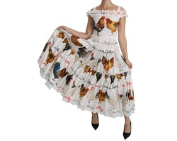 Chicken Print Midi Dress Ruffled Tiered Dress Wo - White Dresses
