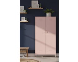 ChicSteel Roze Stalen Kledingkast 90x50x180 cm – Opbergkast met 4 Verstelbare Planken en Kledingstang – Garderobekast voor Slaapkamer en Woonkamer - House&Garden