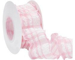 Chiffon Plaid Lint - Roze Stof 40mm Breed - Naaien Gingham Patroon - Geplooide Trim Voor DIY Kledingdecoratie - Accessoires voor Kledingstukken - Polyester - 9 meter