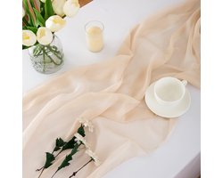 Chiffon tafelloper van decoratieve stof in natuurlijk beige voor bruiloften en verjaardagen, 70 x 300 cm, champagnekleurig
