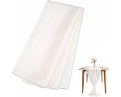 Chiffon Tafelrunner 70cmx300cm voor Bruiloft en Communie - Wasbare Transparante Tafelkleed voor Feestelijke Decoratie en Make-up Tafels in Crème Wit