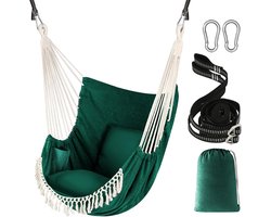 Chihee Hammock chair hanging swing 2 seat cushions included, strong ties and hooks for easy hanging soft cotton woven hanging chair side pocket large tassel chair set comfort inside and