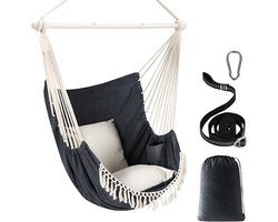 Chihee Hammock chair max. 227 kg 2 cushions including metal straw with non-slip grooves portable hanging chair side pocket large boho chair made of macrame