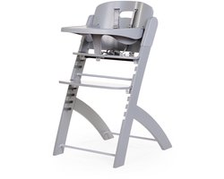Childhome Evosit Meegroeistoel met Eettablet - Houten Kinderstoel vanaf 6 Maanden die Meegroeit tot 85 kg - Zitting en Voetsteun Verstelbaar zonder Gereedschap - Inclusief Harnas en Bumper - Frame in Beuk - Stone Grey