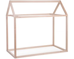 Childhome Huisbed van Massief Beukenhout - Bedhuisje voor de Kinderkamer met Speels Dakontwerp - Frame op de Grond, Veilig voor Kleine Kinderen - Te Versieren met Slingers of Lichtjes - 148 x 78 x 138 cm - Naturel