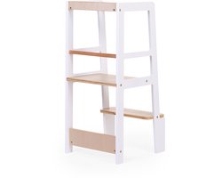 Childhome Leertoren - Keukenhulp waarmee je Kind Veilig Meehelpt aan het Aanrecht - Platform op 45 cm Hoogte - Draagkracht tot 100 kg - Stevig Beukenhout met Tijdloos Design - 44 x 42 x 90 cm - Wit/Naturel