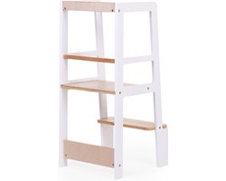 Childhome Leertoren - Wit/Naturel - tot 100kg - Veilig & stabiel - 44 x 42 x 90 cm