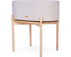 Childhome Linnen Wieg - 3-in-1 Babywieg, Kindertafel en Opbergdoos - Wiegje van 0 tot 6 Maanden, Tafel tot 6 Jaar - Inclusief Matras van 74 x 40 cm - Frame van Berkenhout met Afneembare Hoes - 80 x 46 x 80 cm - Beige