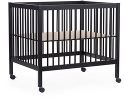 Childhome Park 97 Babybox met Wieltjes - Houten Speelbox voor Kinderen van 0 tot 36 Maanden - Bodem Verstelbaar op 3 Hoogtes - Wielen met Remsysteem - Tijdloos Design zonder Zichtbare Vijzen - 98 x 78 x 82 cm - Zwart