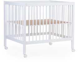 Childhome Park 97 Babybox op Wielen - Houten Speelbox met Bodem Verstelbaar op 3 Hoogtes - Wielen met Remsysteem om Vlot te Verplaatsen - Strak Design met Onzichtbare Vijzen - Beuk en MDF - 98 x 78 x 82 cm - Wit