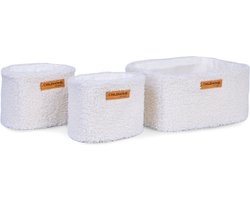 Childhome Set van 3 Hangmandjes - 21x14x10 cm + 14x10x10 cm - Zachte Teddy Ecru - Decoratief & Praktisch