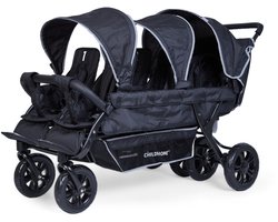 Childhome Sixseater Kinderwagen voor 6 Kinderen - Meerlingwagen voor Kinderopvang en Onthaalouders - Verstelbare Rugleuningen en 5-Puntsgordels - Zwenkwielen en Centrale Rem - Inclusief Regenhoes en 3 Zonnekappen - Zwart