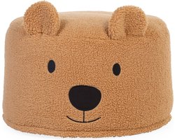 Childhome Teddy Beer Poef – 40x40x25 cm – Zachte Beige Poef met Afneembare Wasbare Hoes – Voor Kinderen vanaf 2 Jaar