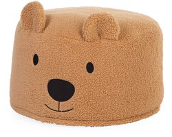 Childhome Teddy Beer Poef - Zachte Zitpoef met Oortjes in Beige Teddystof - Afneembare en Machinewasbare Hoes - Zitplek en Decoratie voor Kinderkamer of Woonkamer - Voor Kinderen vanaf 2 Jaar - 40 x 40 x 25 cm