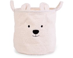 Childhome Teddy Opbergmand 40 x 40 x 40 cm - Speelgoedmand in Zachte Teddystof met Berenoortjes - Ook als Wasmand Babykamer of Decoratie - Stevige Binnenvoering - Lichtgewicht - Ecru