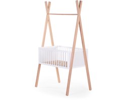 Childhome Tipi Wieg 50 x 90 cm met Kleerstaander - 2-in-1 Babybedje dat Later een Kledingrek in Tentvorm Wordt - Geschikt tot 6 Maanden - Frame in Beukenhout met Panelen in Spaanplaat - Matras Apart Verkrijgbaar - Ecru