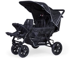 Childhome Triplet Kinderwagen – 3 Zitplaatsen – Zwart – Inclusief Regenhoes & Zonnekappen – 132x85x104 cm