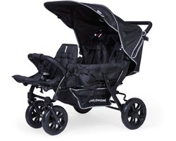 Childhome Triplet Kinderwagen met 3 Zitplaatsen - Buggy voor Grote Gezinnen en Kinderopvang - Individueel Verstelbare Rugleuningen - 5-Punts Gordels en Centrale Rem - Inclusief Regenhoes en Zonnekappen - 132 x 85 x 104 cm