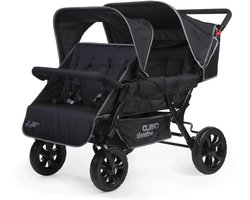 Childhome Two By Two Wandelwagen voor 4 Kinderen - Meerlingwagen met Twee Zitbanken en 5-Punts Gordels - Zwenkwielen Vooraan en Centrale Rem - Inclusief Regenhoes en Zonnekap - 120 x 85 x 103 cm - Zwart