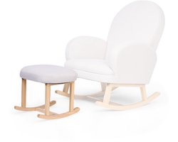 Childhome Voetensteun voor Schommelstoel - Poef in Zacht Linnen - Massief Berkenhout met Draagvermogen tot 25 kg - Ideale Aanvulling tijdens het Voeden en Ontspannen - Compact Formaat - 50 x 38 x 35 cm - Beige