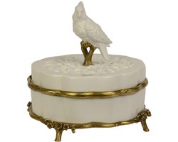 Chine de Blanc Porselein Doos met Geperforeerd Deksel - Porselein met Messing Bevestigingen – Luxe Porseleinen Doos - Decoratie of Opslag, 16 cm Hoog, Unieke Antieke Stijl