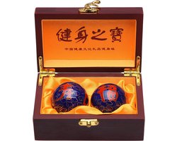 Chinese Baoding Oefenballen – 5cm Massage Ballen voor Handtherapie, Stressvermindering en Flexibiliteit – Blauw met Kistje