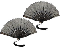 Chinese Hand Fan - Foldable Fan - Dansen en Feesten - Met Gouden Kant - 42x24 cm - Zwart