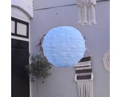 Chinese Lampion Rond - Papieren Lampion met Bloemenprint - Blauw - 30 cm - 2 Stuks
