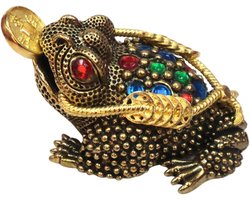Chinese Thee Dier - Kikker Figuur - Decoratie Tafel - Driepoot Koperen Munt - 6x3 cm - Zilver