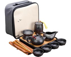 Chinese Thee Set - Kung Fu Theeservies - Draagbaar Thee Drinken - Gaiwan Ontwerp - 10 Delig - Paars