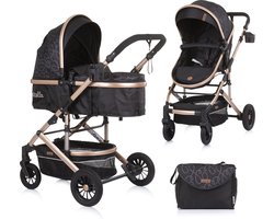 Chipolino Kinderwagen Estelle - Baby wagen - 2 in 1 - Kinderwagen met wieg en stoel - Licht en flexibel - Inclusief luiertas - Ebony