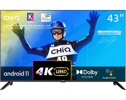 CHiQ U43H7C - Smart TV 43 Inch - 4 K UHD TV - Frameless design - Chromecast - Google Assistant - Android 11
