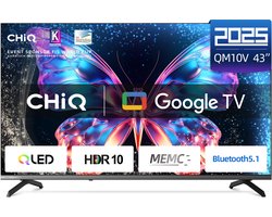 CHiQ U43QM10V - Smart TV 43 Inch - QLED Pro Google TV - UHD 4K - Randloos Metal Design - Dolby Audio - 2025 Nieuw