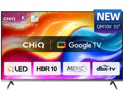 CHiQ U55QM10V - Smart TV 55 Inch - QLED Pro Google TV - 4K Ultra HD - Randloos Metal Design - Dolby Audio - 2025 Nieuw