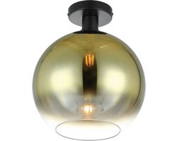 Chique plafondlamp Chandra | Gradiente | 1 lichts plafonnière | goud / transparant / zwart | glas / metaal | hoogte 35 cm | Ø 30 cm glas | eetkamer lamp / woonkamer lamp / slaapkamer lamp / keuken lamp | modern / sfeervol design