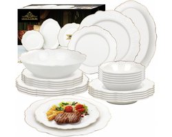 Chique serviesset - Tafelservies - 6 personen - 26-DELIG - Porseleinen tafelservies - Duurzaam - Vriesbestendig - Gemakkelijk te reinigen serviesset - Wit/goud
