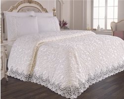 Chique spreien set - Luxe bedsprei set - Bedsprei - Laken set - Deken set - Set van 6 - Deken/sprei 240 x 240 - Laken 240 x 240 - 2x Kussensloop 50 x 70 - 2x Geborduurde kussensloop 50 x 70 - Wit met chique details